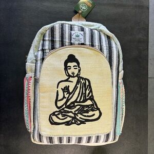 Handmade Hemp Backpack – Buddha Meditation Design